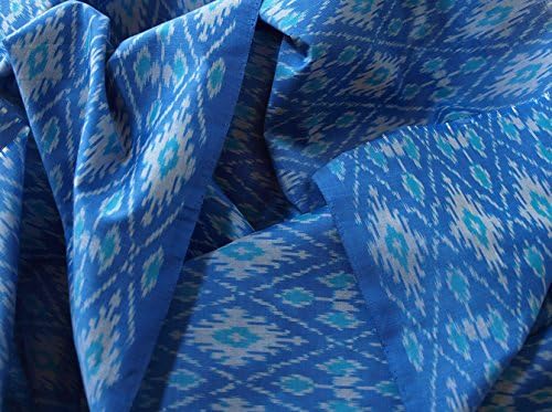 Svilena pamučna mješavina plava tirkizna & amp ;Bijela Ikat ručno tkana meka tkanina 44 široka
