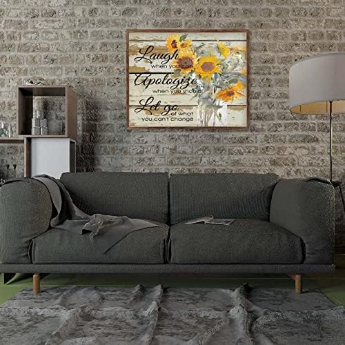Uokvirena zidna umjetnost Mason Jar Sunflowers Proljeće ljetni cvjetni rustikalni Porodični znak, smijeh