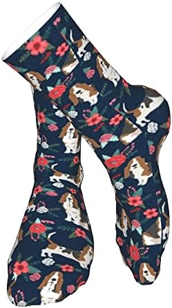 AOTOSE Basset Hound cvjetni pas pas s cvijećem tamnoplave muške atletske čarape za gležnjeve jastuk za trčanje čarape za muškarce & amp;ženske pamučne čarape Crew Socks