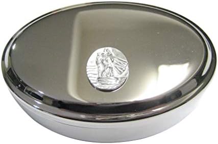 Kiola dizajnira srebrni tonirani ovalni saint Christopher oval trinket kutija za nakit