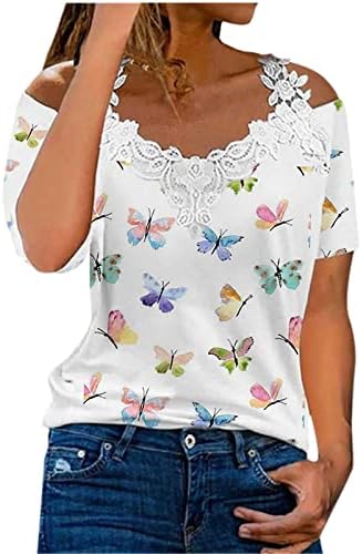 Off ramena bluza Teen Girls Jesen Ljeto kratki rukav V izrez čipka pamuk Casual top majica za žene ta ta