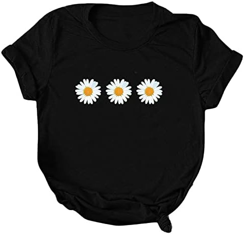 Ljetne majice za žene 2023, ženske kratke rukave bluza Daisy Floral Print osnovne ljetne široke majice