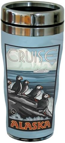 TREEBEFree pozdrav Alaska Puffin Cruise Paul A. LANQUIST Vintage Art SIP 'n Go Travel Tumbler, nehrđajući čelik, 16 unca, višebojan