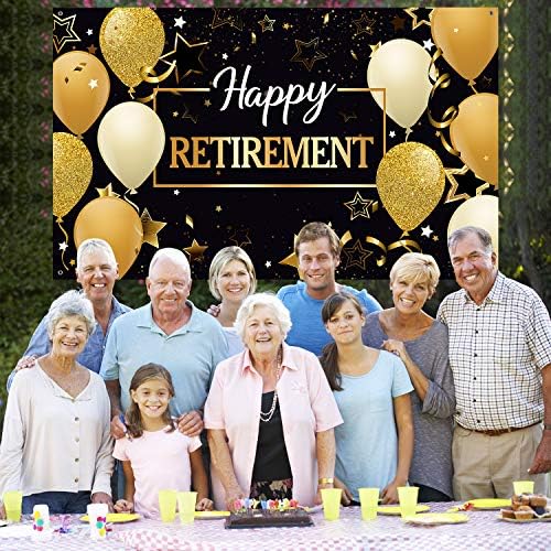 Happy Retirement Party Dekoracije, izuzetno velike tkanine crne i zlatne Happy Retirement znak Banner Photo