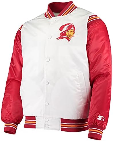 Starter muški bijeli / crveni tampa zaljev buccaneers historic logo Renegade satena varsity puna jakna