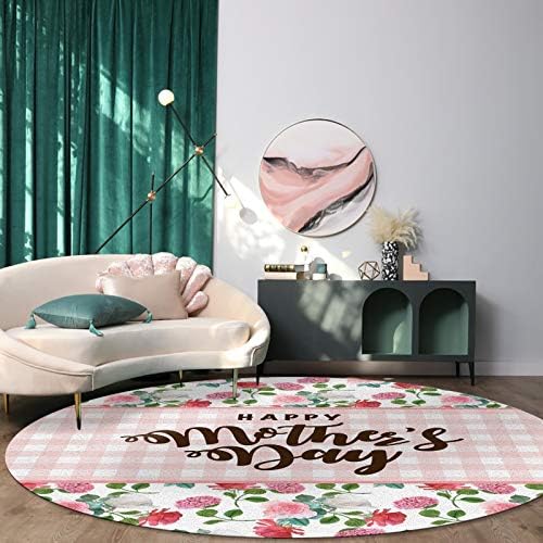 Veliki okrugli tepih za dnevni boravak, 6ft neklizajućih prostirki za dječju sobu, sretan majčin dan ružičastim