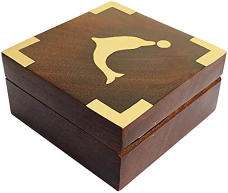 ITOS365 ručno izrađena Drvena kutija za odlaganje nakita za žene - muškarce Organizator nakita Dolphin Home