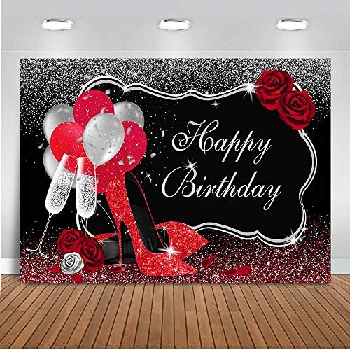 Mocsicka Glitter Red visoke potpetice Sretan rođendan pozadina Crni srebrni šampanjac baloni Rođendanska