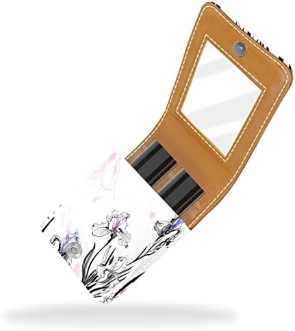 Mini futrola za ruž akvarel ljiljan cvijet ružičasto ljubičasti ruž za usne organizator sa ogledalom zatvaranje dugmeta šminka držač putna kožna kozmetička torbica za žene djevojke