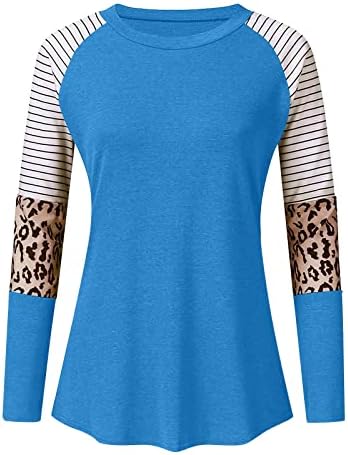 NOKMOPO ženska proljeće i jesen Moda Leopard Print Stripe okrugli vrat Dugi rukav T-Shirt Top tanke osnovne