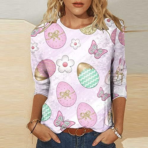Teen Girls Bluze Grafički vrhovi T majice 3/4 rukava Crew Crt Spandex Happy Eash Egg poklon Brunk bluza