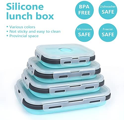 VIGIND Set od 4 sklopiva sklopiva silikonska posuda za skladištenje hrane bez BPA, kutija za ostatke obroka