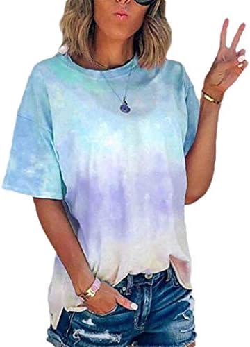 Ženske tuničke vrhove Vintage Tie-Dye Ispis majica s majicom s kratkim rukavima plus veličina Slim Fit O-izrez