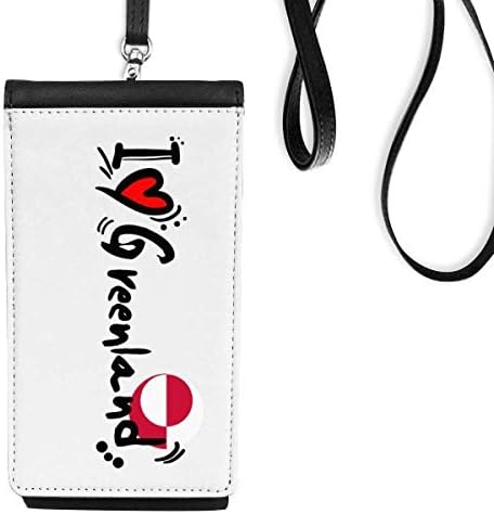 Volim Grenland Word Flag Ljubav Srca Ilustracija Telefon novčanik torbica Viseće mobilne torbice Crni džep