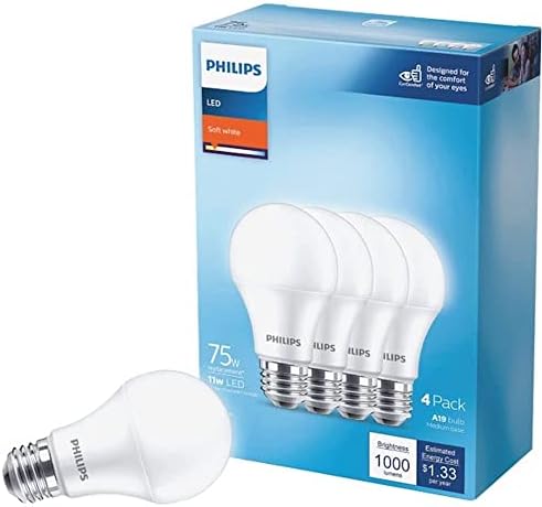 Philips A19 E26 LED sijalica meka Bijela 75 Watt ekvivalencija 4 pk