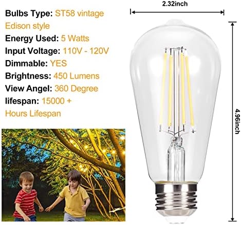 truestory Zatamnjive Vintage LED Edison sijalice, 5W, ekvivalentno 50W, 450lm, toplo bijele 2700k, ST19