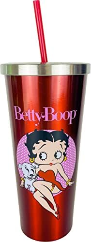 Spoontiques Betty Boop šalica od nehrđajućeg čelika sa slamom - Tumbler za piće od nehrđajućeg čelika -